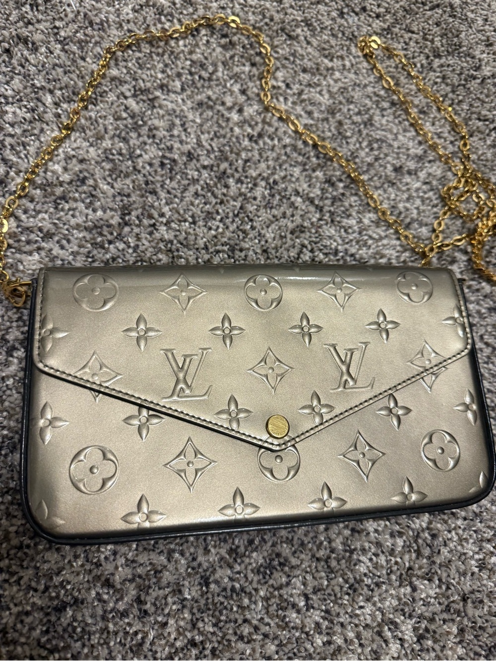 Louis Vuitton Silver Monogram Envelope Wristlet with Gold Chain